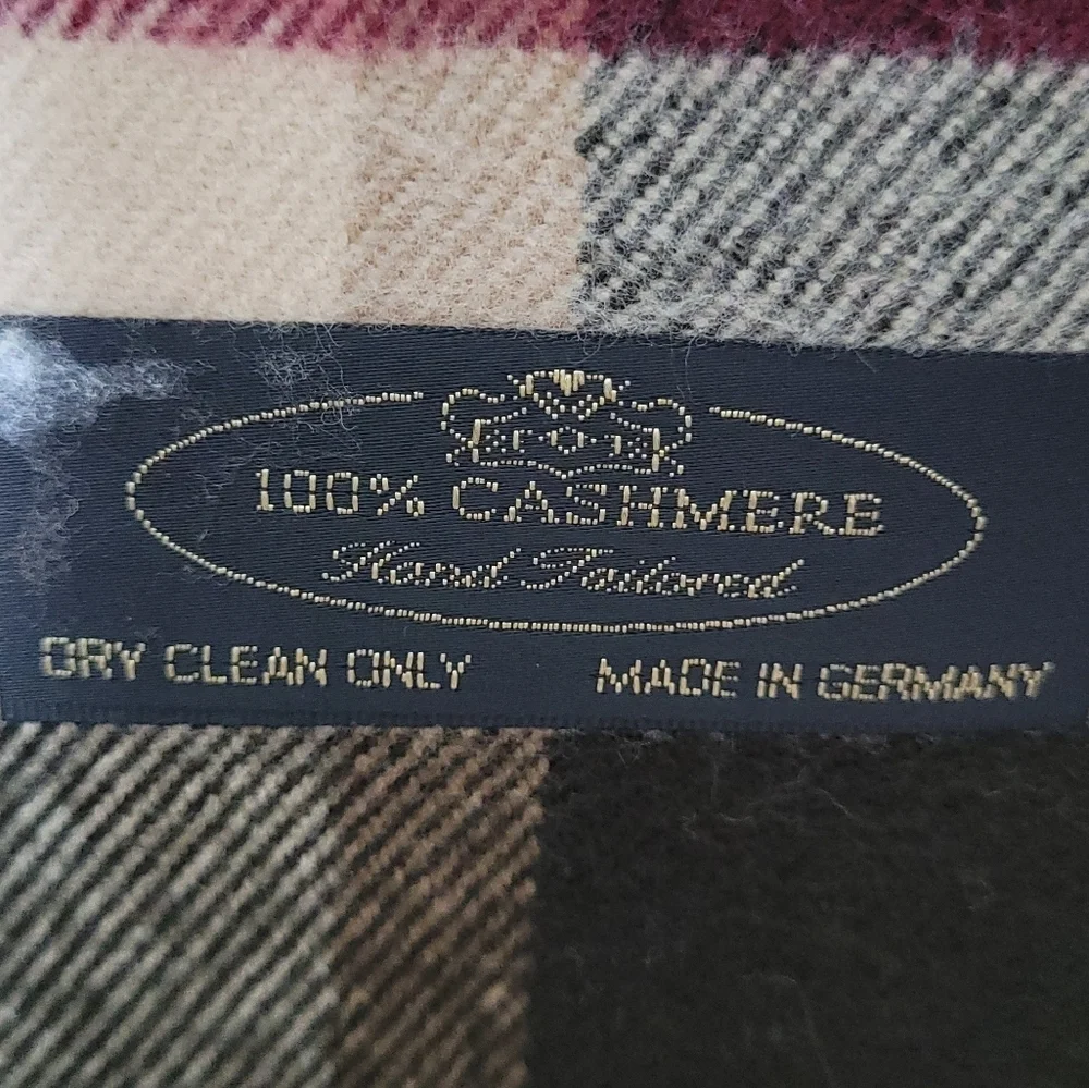 100% Cashmere Plaid Scarf Made in Germany Hand Tailored 65x12